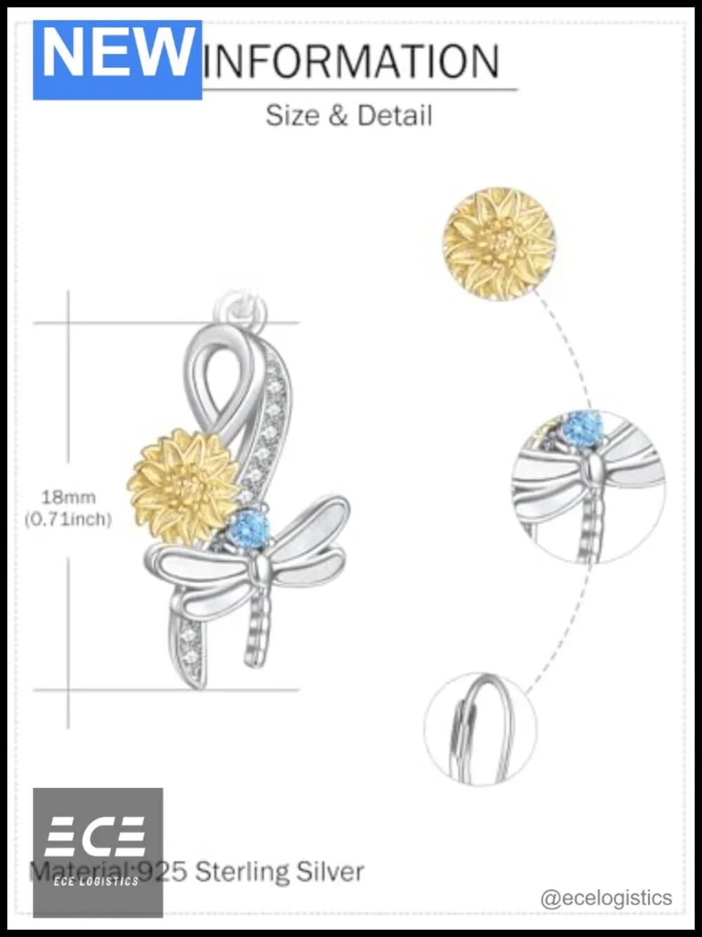 925 Sterling Silver Dragonfly Sunflower Dangle Leverback Drop Earrings Women